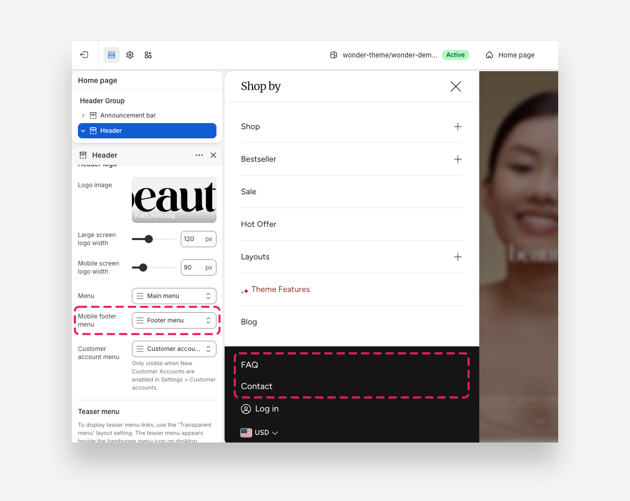 Header footer menu