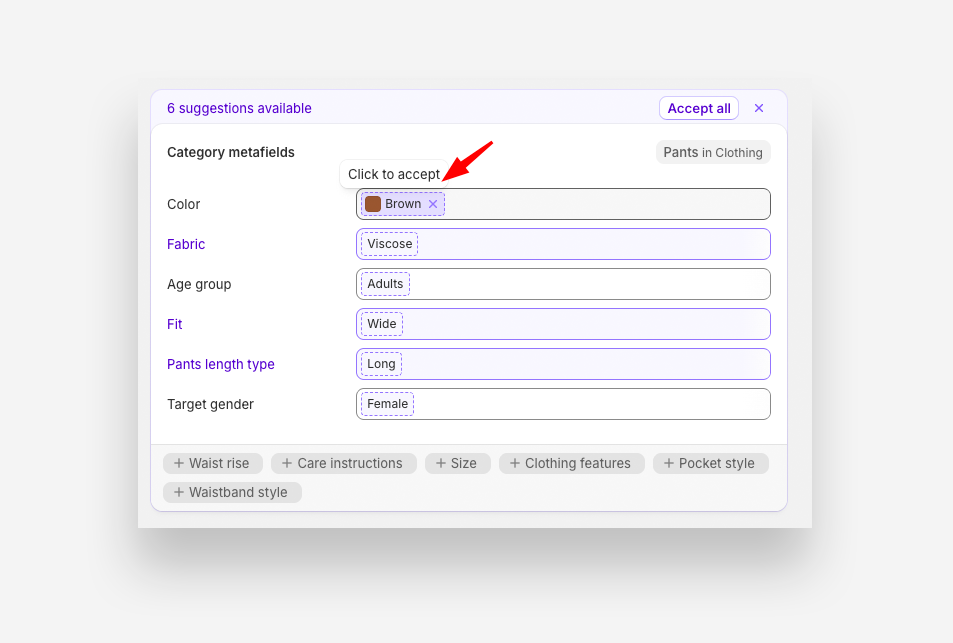 Accept category metafield suggestion