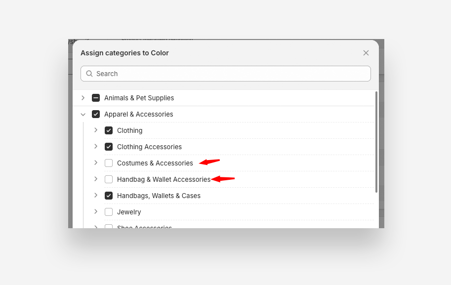 Product siblings category assigned
