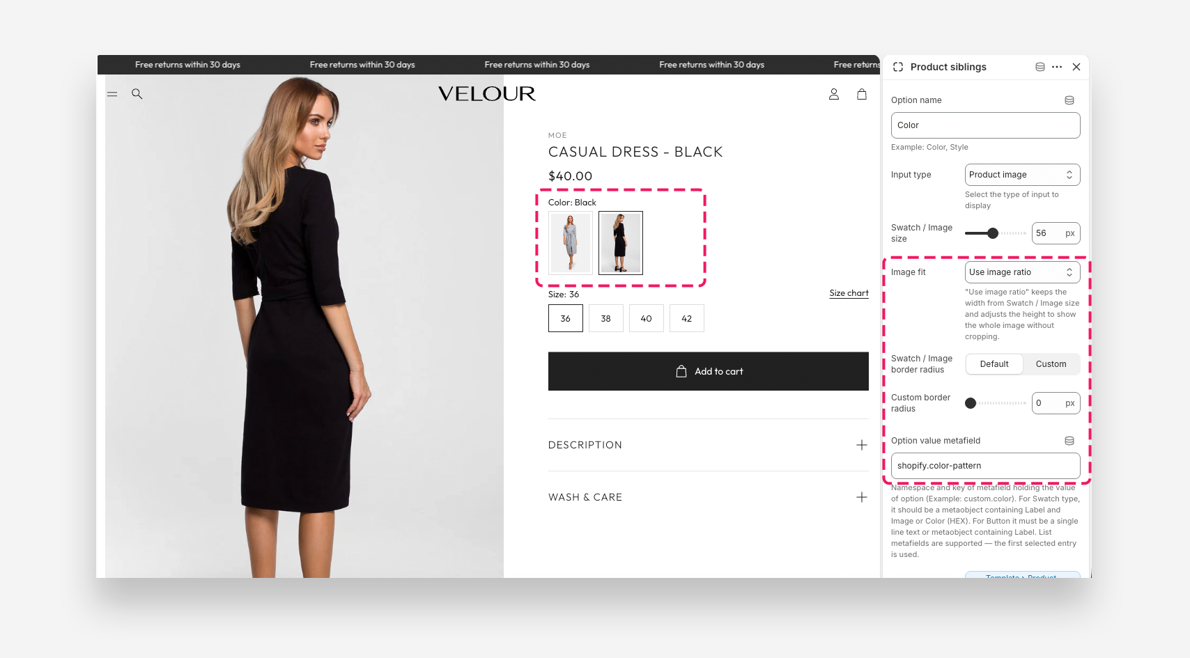 Product siblings example