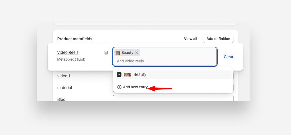 Selecting video reel entries on a product